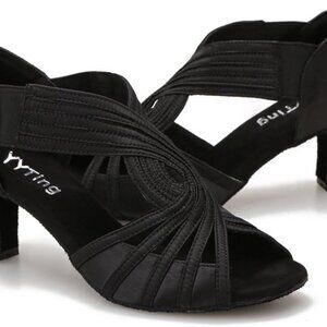 Women Latin Salsa Practice Dance Shoes Satin Suede 2.5'' Heels Size 9.5